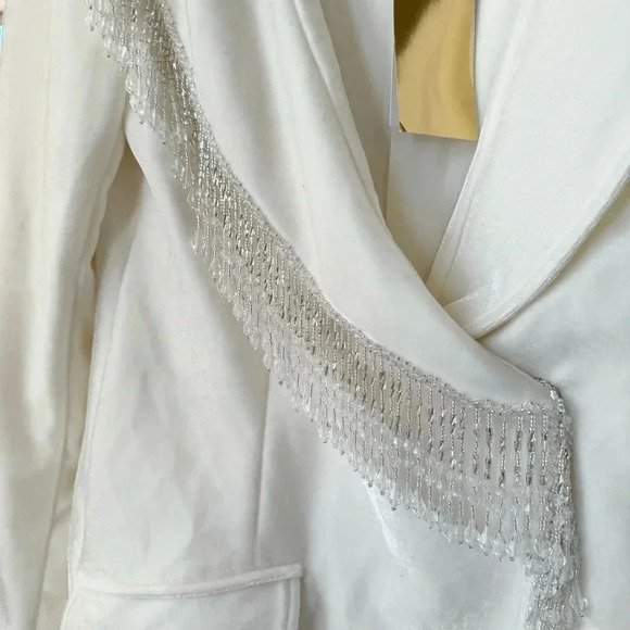 NWT Free People PatBO Velvet Blazer Mini Dress White Beaded Long Sleeve $1000 - Picture 6 of 16